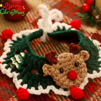 Nauja miela kačių kalėdinė megzta juosta su antkrūtiniu apykaklė Rankų darbo nerta antkrūtiniu šuo Mažo šuns katės šventinė puošmena apykaklės papuošalai