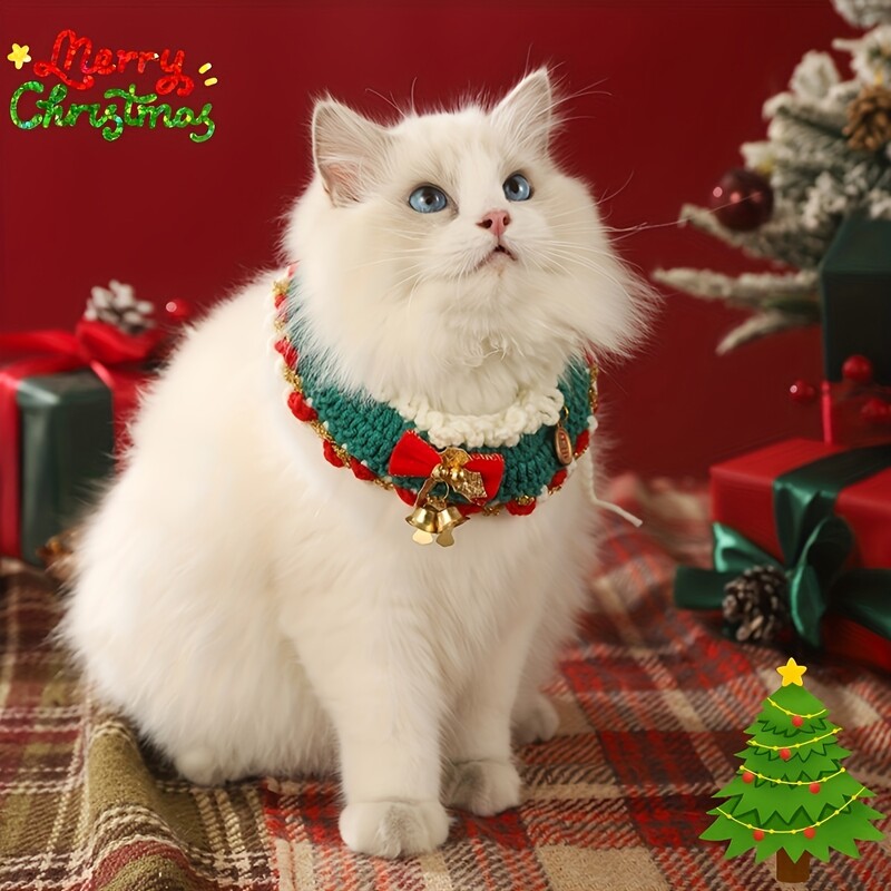 Nauja miela kačių kalėdinė megzta juosta su antkrūtiniu apykaklė Rankų darbo nerta antkrūtiniu šuo Mažo šuns katės šventinė puošmena apykaklės papuošalai