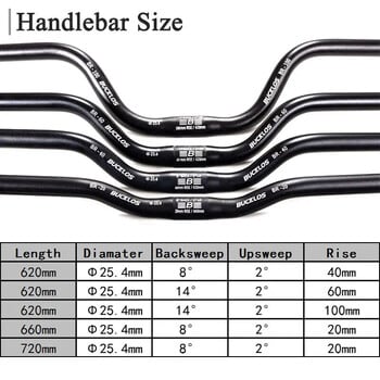 BUCKLOS MTB Handlebar 580/620/720/780MM Bicycle Swallow Handlebar 25,4MM 31,8mm Mountain Bike Handle Bar Bar Aluminium Riser Bar