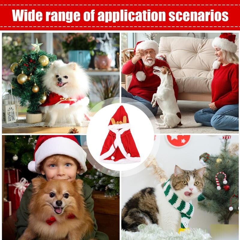 Kalėdinis katės šuns kostiumas Kalėdų elementai Naminių gyvūnėlių kyšulys Kalėdų senelio apsiaustas Kelių dydžių šunų kostiumas šuniuko kyšulis Šventinė šventė