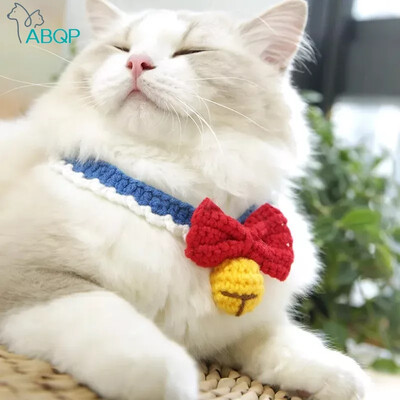 Tricotat gulere pentru animale de companie drăguț fundă formă clopot eșarfă tricotate lucrat manual câine pisică guler croșetat colier reglabil accesorii pentru animale de companie