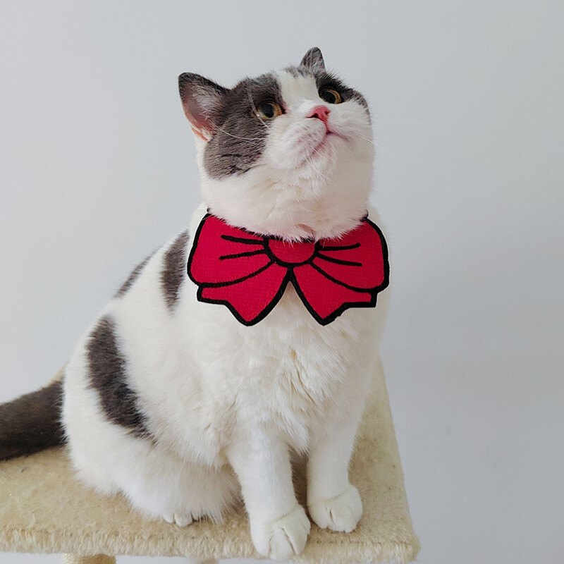 Papion de pisică în stil de desene animate, drăguț pentru animale de companie, saliva, prosop, ținute pentru câini, decor pentru gât, pisică, tricotat, consumabile pentru câini mici, eșarfă drăguță cu fundă