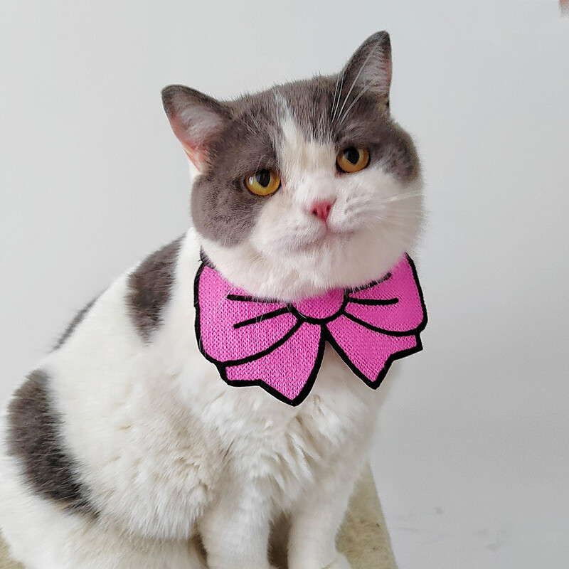 Papion de pisică în stil de desene animate, drăguț pentru animale de companie, saliva, prosop, ținute pentru câini, decor pentru gât, pisică, tricotat, consumabile pentru câini mici, eșarfă drăguță cu fundă