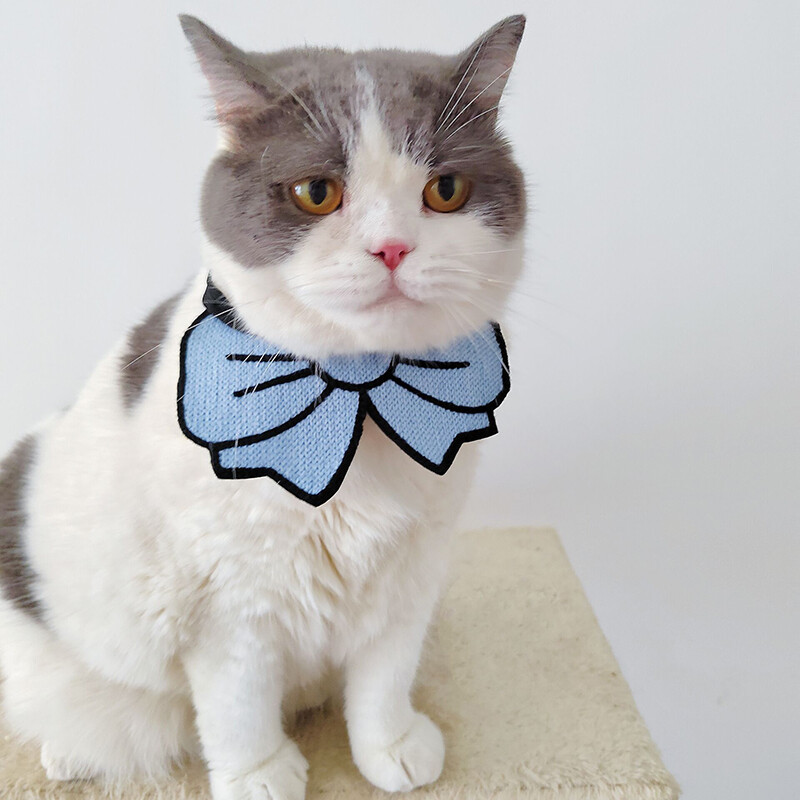 Papion de pisică în stil de desene animate, drăguț pentru animale de companie, saliva, prosop, ținute pentru câini, decor pentru gât, pisică, tricotat, consumabile pentru câini mici, eșarfă drăguță cu fundă