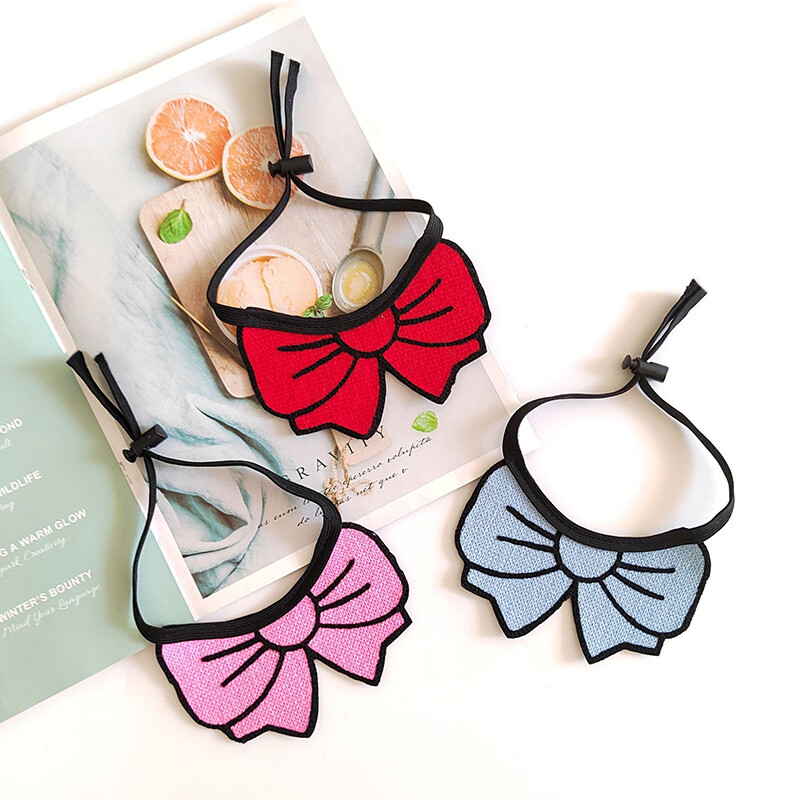 Papion de pisică în stil de desene animate, drăguț pentru animale de companie, saliva, prosop, ținute pentru câini, decor pentru gât, pisică, tricotat, consumabile pentru câini mici, eșarfă drăguță cu fundă