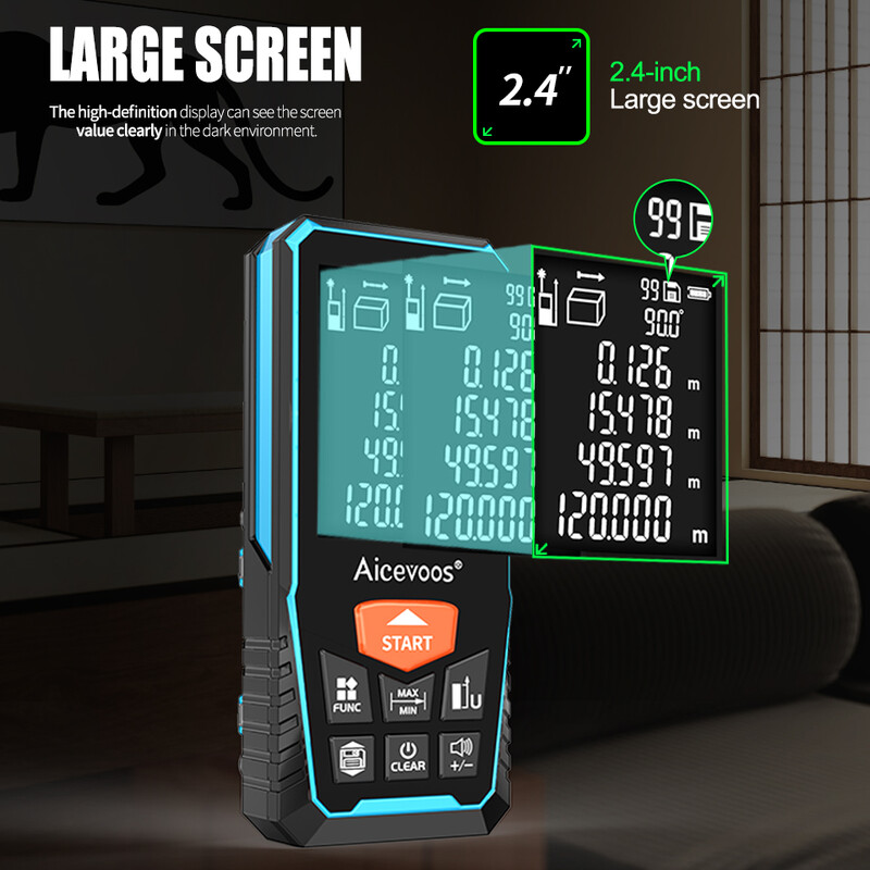 Aicevoos Green Beam skaitmeninis lazerinis nuotolio ieškiklis 50M70M100M120M žalios šviesos lazerinis atstumo matuoklis Trena lazerinės juostos ruletė