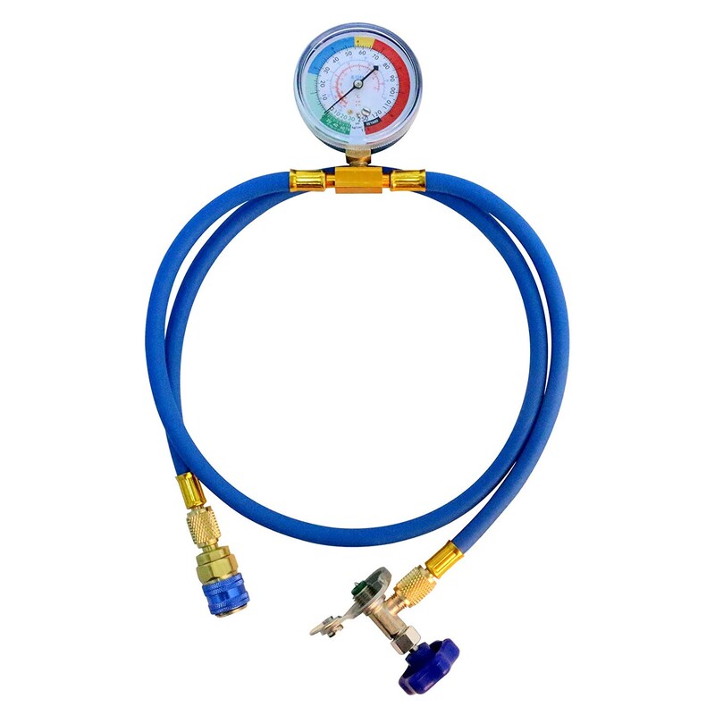 „Mr Cartool R134A R22 R12“ šaltnešis / freonas gali būti įkrovimo žarnos komplektas su slėgio matuokliu namų ir automobilių oro kondicionavimui