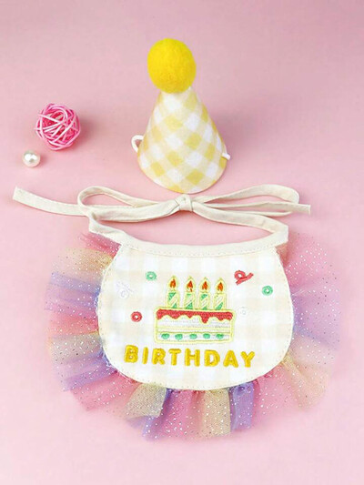 Bavete și pălărie de petrecere pentru aniversarea animalelor de companie, pisică, câine, dantelă, saliva, prosop, mini bandană pentru câini, eșarfă, articole de îmbrăcare pentru ziua de naștere a câinelui