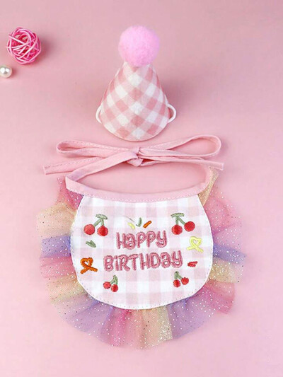 Bavete și pălărie de petrecere pentru aniversarea animalelor de companie, pisică, câine, dantelă, saliva, prosop, mini bandană pentru câini, eșarfă, articole de îmbrăcare pentru ziua de naștere a câinelui