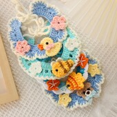 Ar rokām adīta mākslīgās vilnas mājdzīvnieku krāsa maza puķu tamborēta kaklasiksna kaķa priekšautiņš suņa priekšgala šalle Britu īsais Shiba Inu suņu kaķu aksesuāri