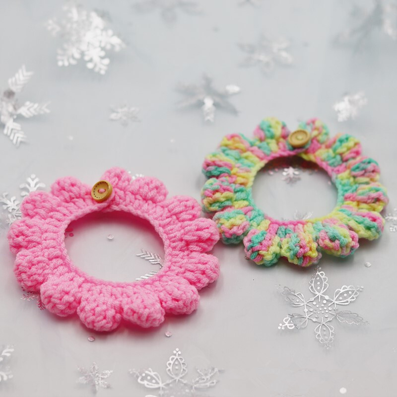 Vilnas kaķa apkakle, saldi rozā, tamborēta ziedu suņu kaklarota Krāsaina mājdzīvnieku bandana Manuāla kaķēnu šalle maziem suņiem Kaķu aksesuāri