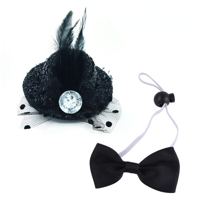 Kisállat fejfedő szett Noblewoman Feather Hat masnis gallér Puha, gyönyörű, játékos és aranyos, alkalmas fotófesztivál összejövetelére