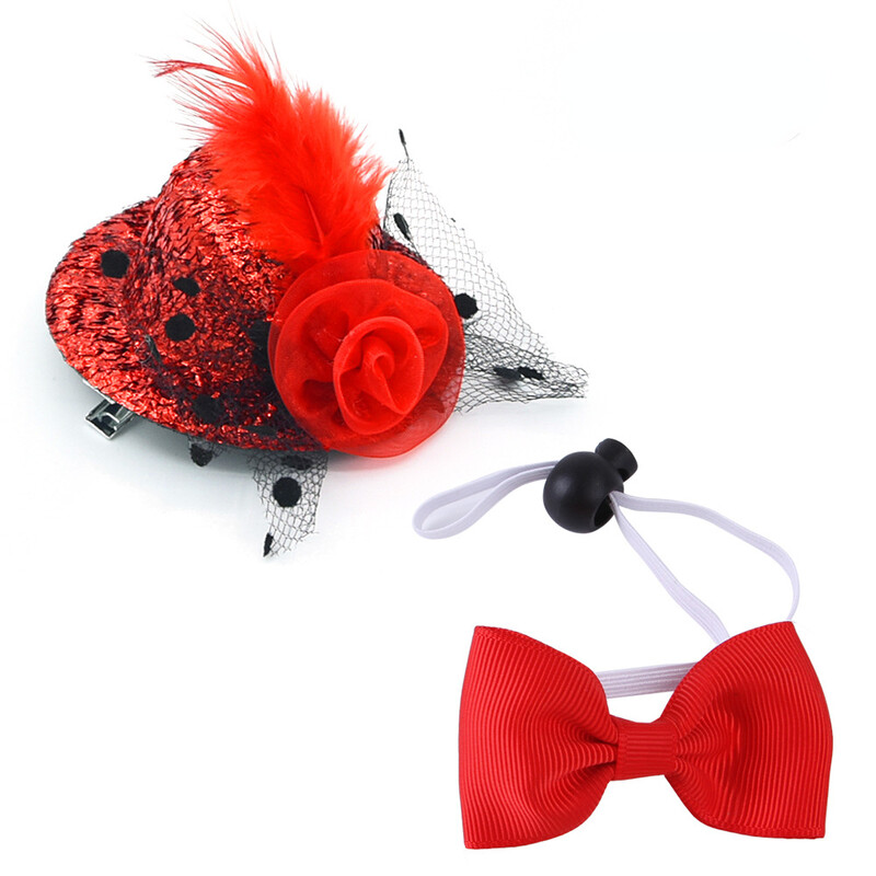 Kisállat fejfedő szett Noblewoman Feather Hat masnis gallér Puha, gyönyörű, játékos és aranyos, alkalmas fotófesztivál összejövetelére