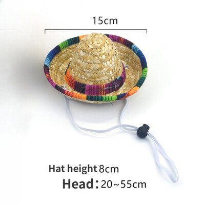 Pleteni slamnati šešir za kućne ljubimce s meksičkim šeširom u zapadnom stilu Podesiva sjenila za proljeće ljeto Šareni rubovi za fotografska okupljanja