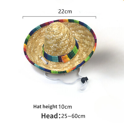 Pleteni slamnati šešir za kućne ljubimce s meksičkim šeširom u zapadnom stilu Podesiva sjenila za proljeće ljeto Šareni rubovi za fotografska okupljanja