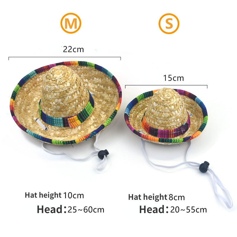 Pleteni slamnati šešir za kućne ljubimce s meksičkim šeširom u zapadnom stilu Podesiva sjenila za proljeće ljeto Šareni rubovi za fotografska okupljanja