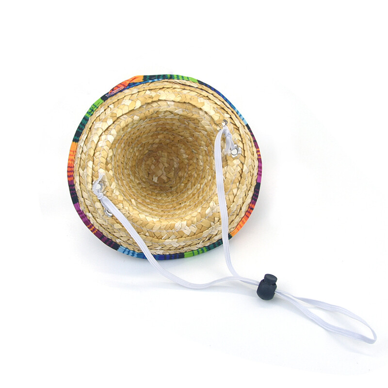 Pleteni slamnati šešir za kućne ljubimce s meksičkim šeširom u zapadnom stilu Podesiva sjenila za proljeće ljeto Šareni rubovi za fotografska okupljanja