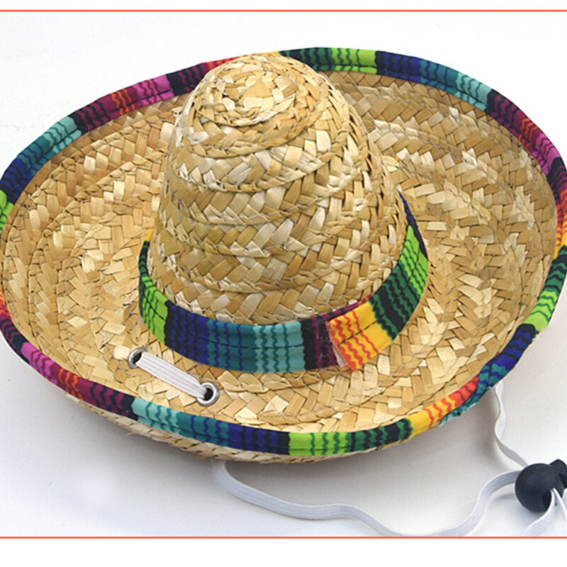 Pleteni slamnati šešir za kućne ljubimce s meksičkim šeširom u zapadnom stilu Podesiva sjenila za proljeće ljeto Šareni rubovi za fotografska okupljanja