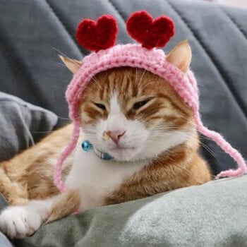 Pet Cat Headwear Плетени Two Love Headgear Pet Birthday Dress Up Шапки за кучета Котешки аксесоари Pet Dog Birthday Коледен подарък