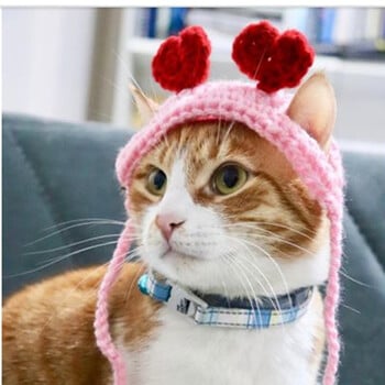 Pet Cat Headwear Плетени Two Love Headgear Pet Birthday Dress Up Шапки за кучета Котешки аксесоари Pet Dog Birthday Коледен подарък