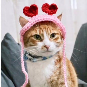 Pet Cat Headwear Плетени Two Love Headgear Pet Birthday Dress Up Шапки за кучета Котешки аксесоари Pet Dog Birthday Коледен подарък