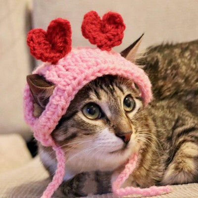 Pet Cat Headwear Плетени Two Love Headgear Pet Birthday Dress Up Шапки за кучета Котешки аксесоари Pet Dog Birthday Коледен подарък