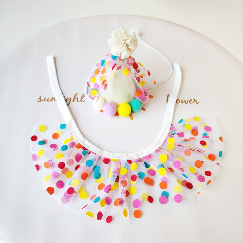 Drăguț Dot Cat Dog pentru ziua de naștere bavetă și pălărie de petrecere Mini câine pisică Bandană reglabilă eșarfă ținută pentru aniversarea animalelor de companie Rechizite pentru cățeluși