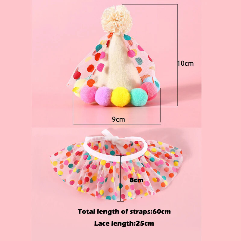 Drăguț Dot Cat Dog pentru ziua de naștere bavetă și pălărie de petrecere Mini câine pisică Bandană reglabilă eșarfă ținută pentru aniversarea animalelor de companie Rechizite pentru cățeluși