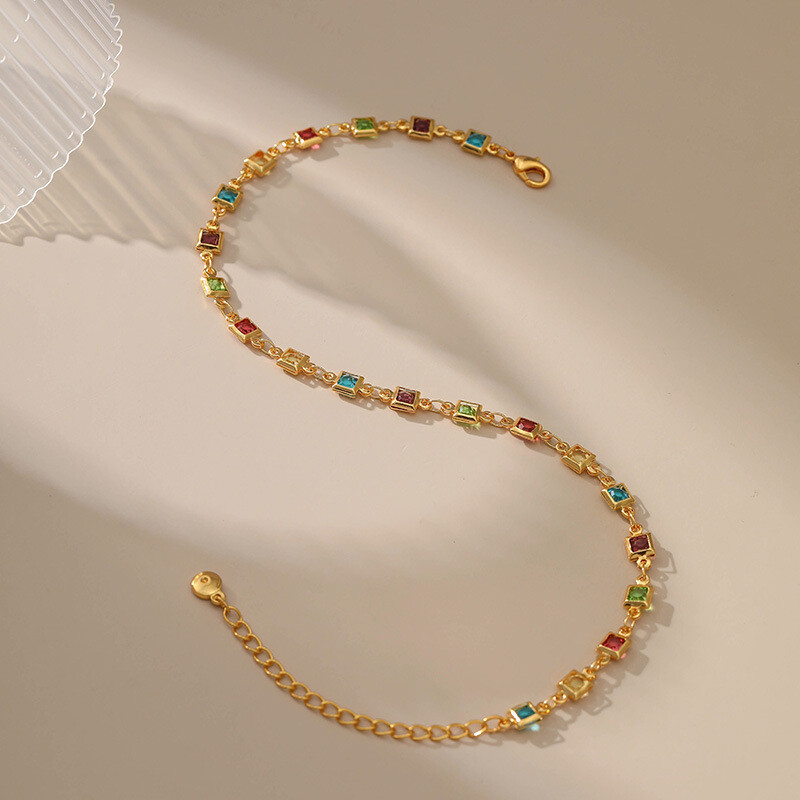 Reguliuojamo ilgio kvadratu apvyniotos spalvotos cirkonio kulkšnies moteriškos madingos 18K paauksuotos metalinės grandinės grandinėlės mergaitėms