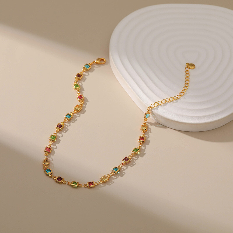 Reguliuojamo ilgio kvadratu apvyniotos spalvotos cirkonio kulkšnies moteriškos madingos 18K paauksuotos metalinės grandinės grandinėlės mergaitėms