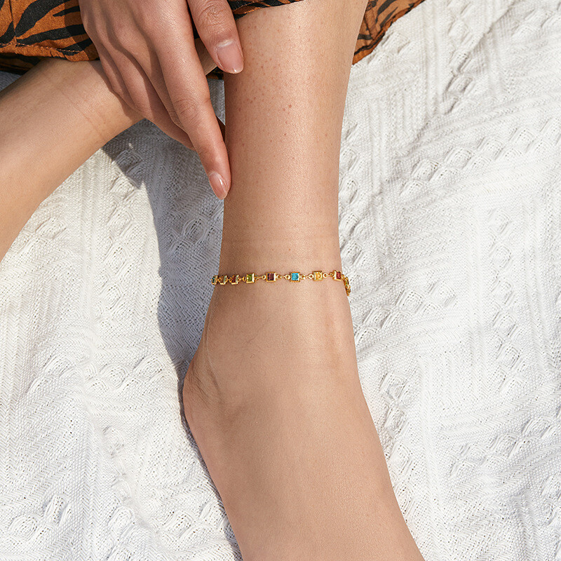 Reguliuojamo ilgio kvadratu apvyniotos spalvotos cirkonio kulkšnies moteriškos madingos 18K paauksuotos metalinės grandinės grandinėlės mergaitėms