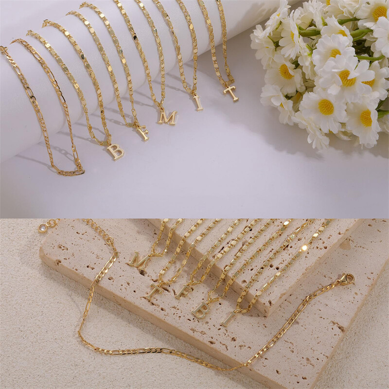 26 de litere AZ gleznă din oțel inoxidabil pentru femei Brățară de gleznă de culoare aurie vintage Bijuterii de plajă Accesorii de vară