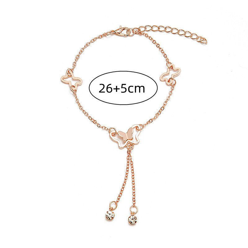 Bohēmijas zelta sudraba krāsas dobi tauriņu potītes sievietēm Modes kukaiņu cirkons potītes rokassprādze vasaras pludmales pēdu ķēdes dārgakmens