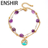 ENSHIR 316L nerūdijančio plieno spalvingas akmuo žuvies uodega apvalus kortelių pakabukas moterims Vasaros paprasti papuošalai didmeninė prekyba