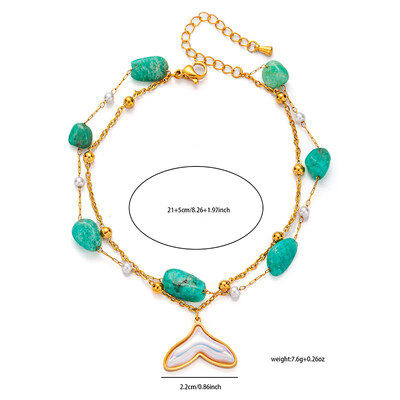 ENSHIR 316L nerūdijančio plieno spalvingas akmuo žuvies uodega apvalus kortelių pakabukas moterims Vasaros paprasti papuošalai didmeninė prekyba