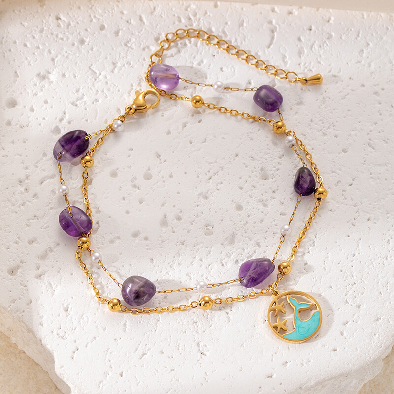 ENSHIR 316L nerūdijančio plieno spalvingas akmuo žuvies uodega apvalus kortelių pakabukas moterims Vasaros paprasti papuošalai didmeninė prekyba