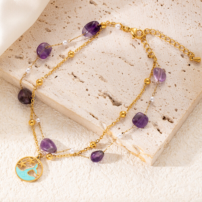 ENSHIR 316L nerūdijančio plieno spalvingas akmuo žuvies uodega apvalus kortelių pakabukas moterims Vasaros paprasti papuošalai didmeninė prekyba