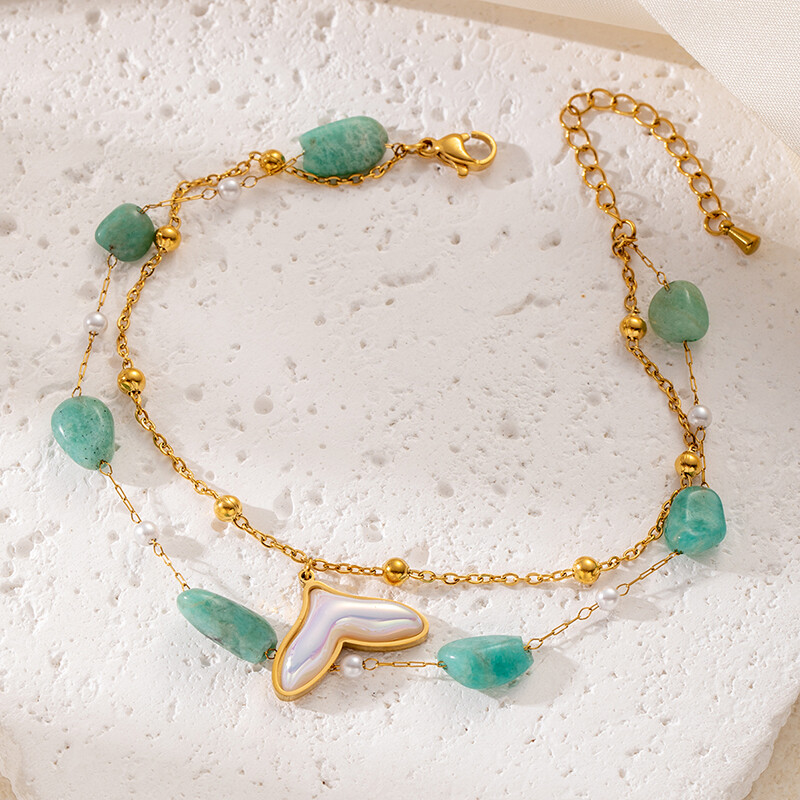 ENSHIR 316L nerūdijančio plieno spalvingas akmuo žuvies uodega apvalus kortelių pakabukas moterims Vasaros paprasti papuošalai didmeninė prekyba