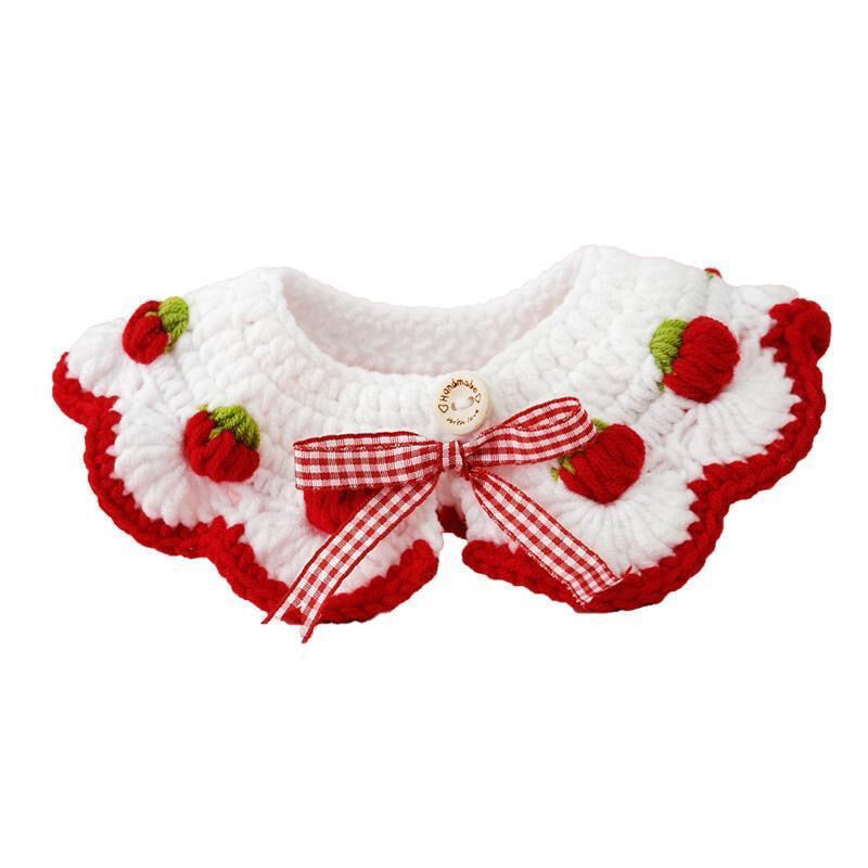 Šunų vilnos austas lankas skara, braškių raudona languota, katė, augintinio puošmena, antkaklis, naminių gyvūnėlių reikmenys, priedai