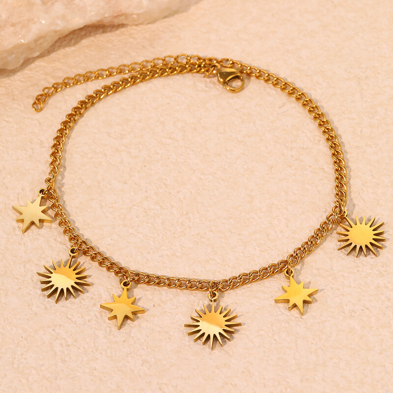 Vieno sluoksnio nerūdijančio plieno žvaigždė „Sun Ladies“ kulkšnies žiedas vasaros Valentino dienos dovana