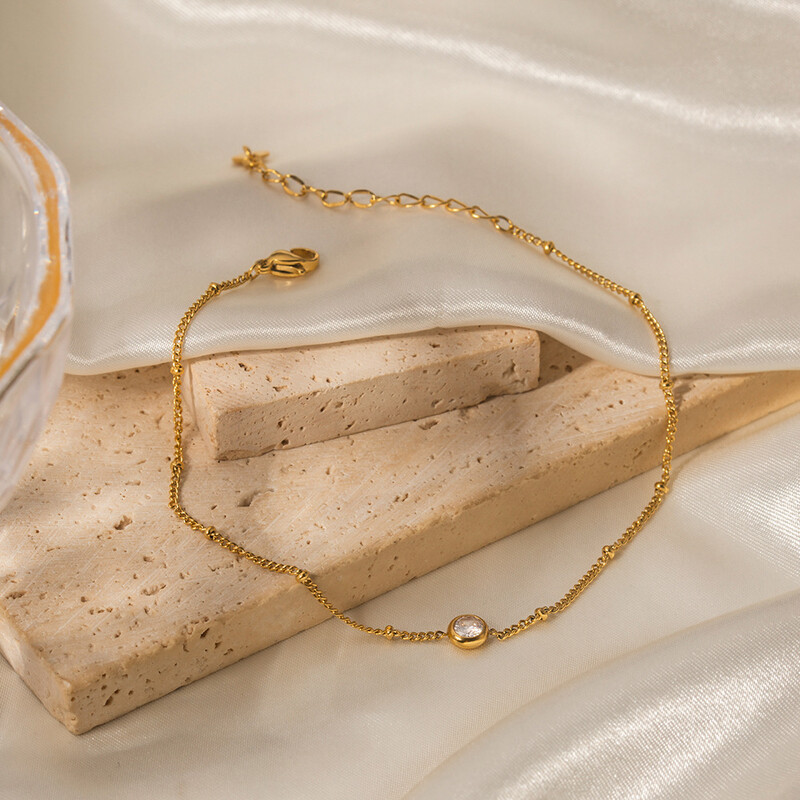 Nerūsējošā tērauda PVD 18 K apzeltīts, aptraipīts, ūdensnecaurlaidīgs, vienkārši slīpēta pēdu ķēde sievietēm rotaslietu vairumtirdzniecība moderns