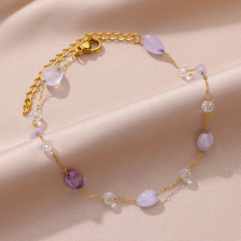 Violetinės opalinio akmens kulkšnys moterims aukso spalvos nerūdijančio plieno kulkšnies apyrankės vasaros paplūdimio aksesuarai kojų grandinėlės papuošalai