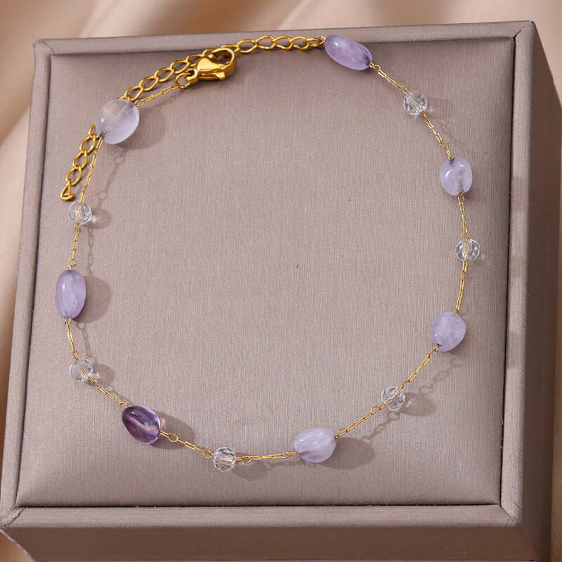 Violetinės opalinio akmens kulkšnys moterims aukso spalvos nerūdijančio plieno kulkšnies apyrankės vasaros paplūdimio aksesuarai kojų grandinėlės papuošalai