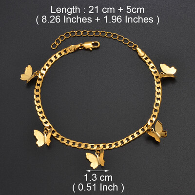 Anniyo 21cm + 5cm drugelio košelės moterims, paauksuotos pėdų grandinėlės papuošalai #188116