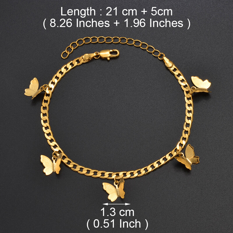 Anniyo 21cm + 5cm drugelio košelės moterims, paauksuotos pėdų grandinėlės papuošalai #188116