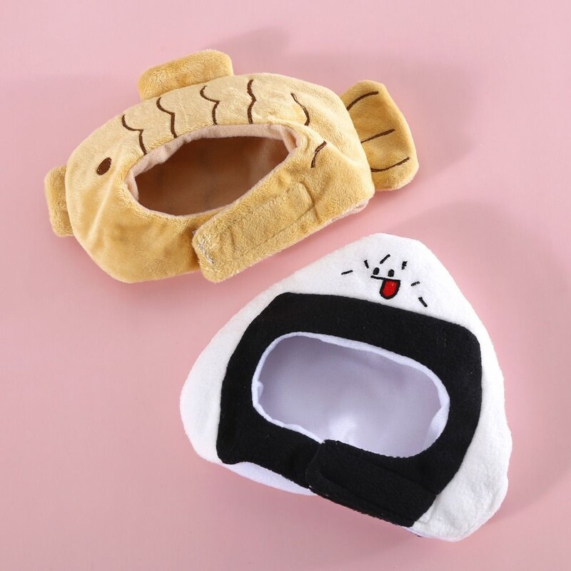 Kūrybingas japoniško stiliaus Taiyaki galvos apdangalas Minkštas animacinis kačių galvos apdangalas Patogi kalėdinė kepurė augintiniui