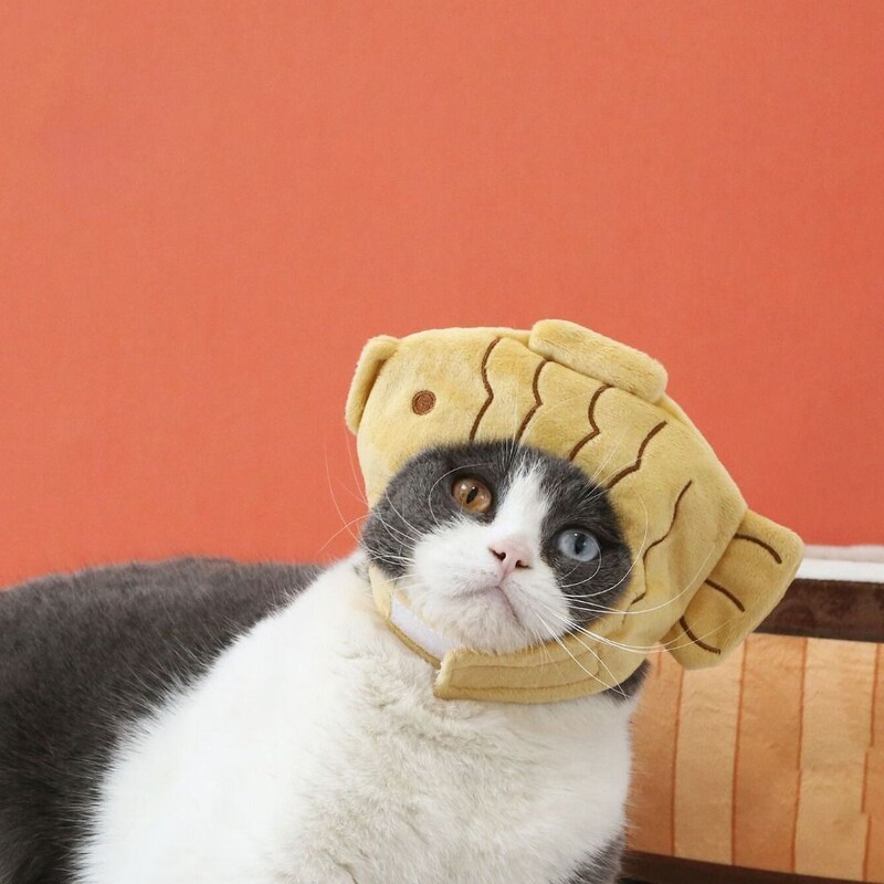 Kūrybingas japoniško stiliaus Taiyaki galvos apdangalas Minkštas animacinis kačių galvos apdangalas Patogi kalėdinė kepurė augintiniui