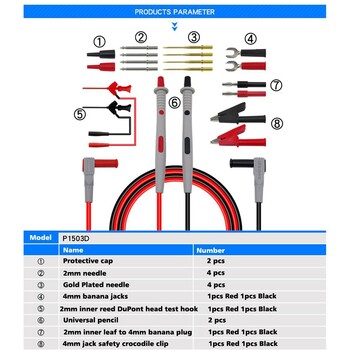 P1503D Ανιχνευτές πολύμετρων Αντικαταστάσιμες βελόνες Δοκιμαστικές απαγωγές κιτ ανιχνευτές για ψηφιακό πολύμετρο αισθητήρα καλωδίου για άκρες καλωδίων πολύμετρων
