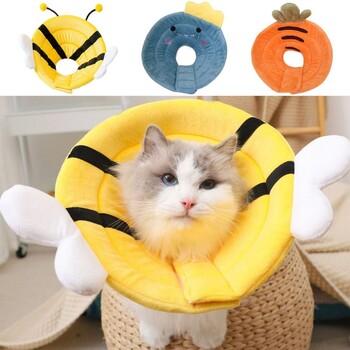 Памук Bee Shape Cat Възстановяващ нашийник против облизване Регулируем котешки елизабетински нашийник против ухапване Меко куче Elizabeth Circle