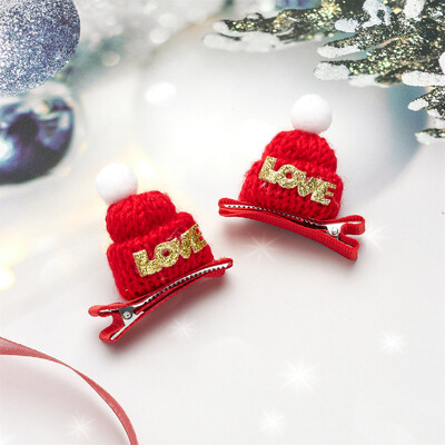 2 részes kézzel készített kötött karácsonyi sapka hajcsat, LOVE letter karácsonyi kisállat kutya fejpánt, macska fejpánt, kis állat kiegészítők